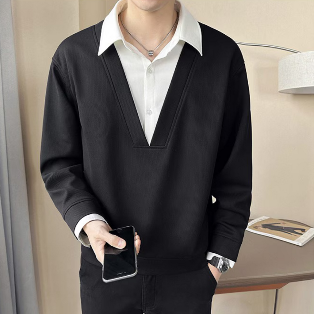 Otaylo Two Layered Chic V-Neck Top T-Shirt