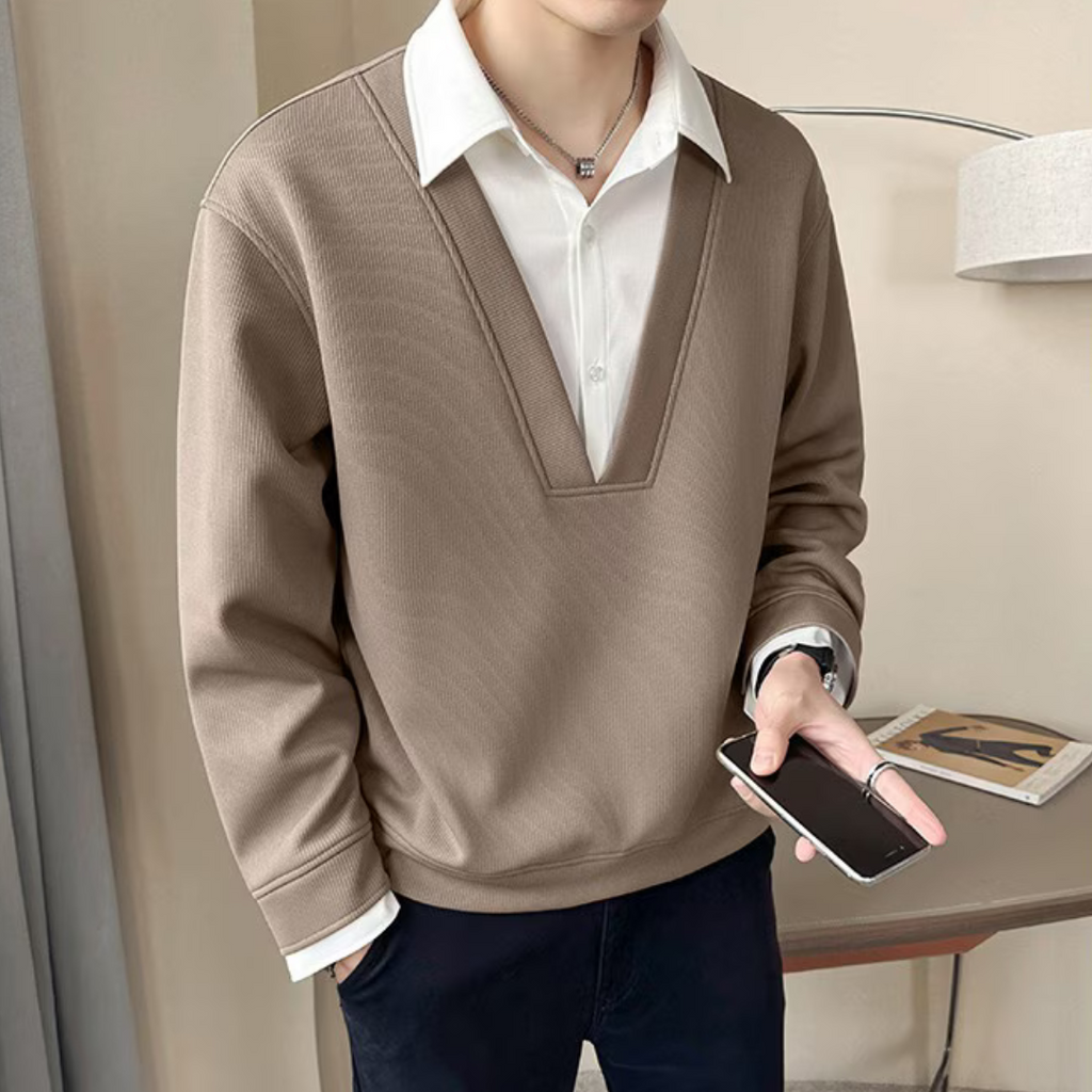 Otaylo Two Layered Chic V-Neck Top T-Shirt