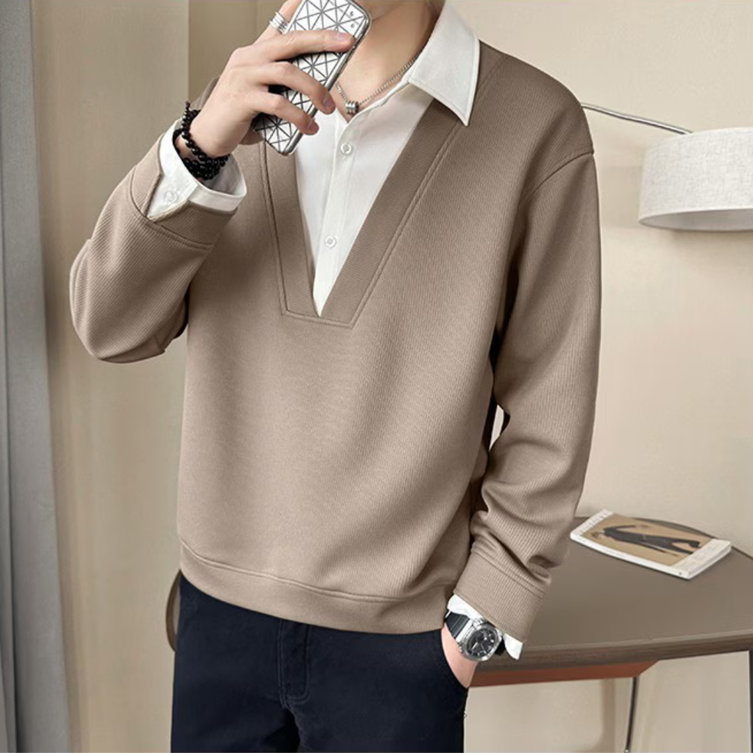 Otaylo Two Layered Chic V-Neck Top T-Shirt