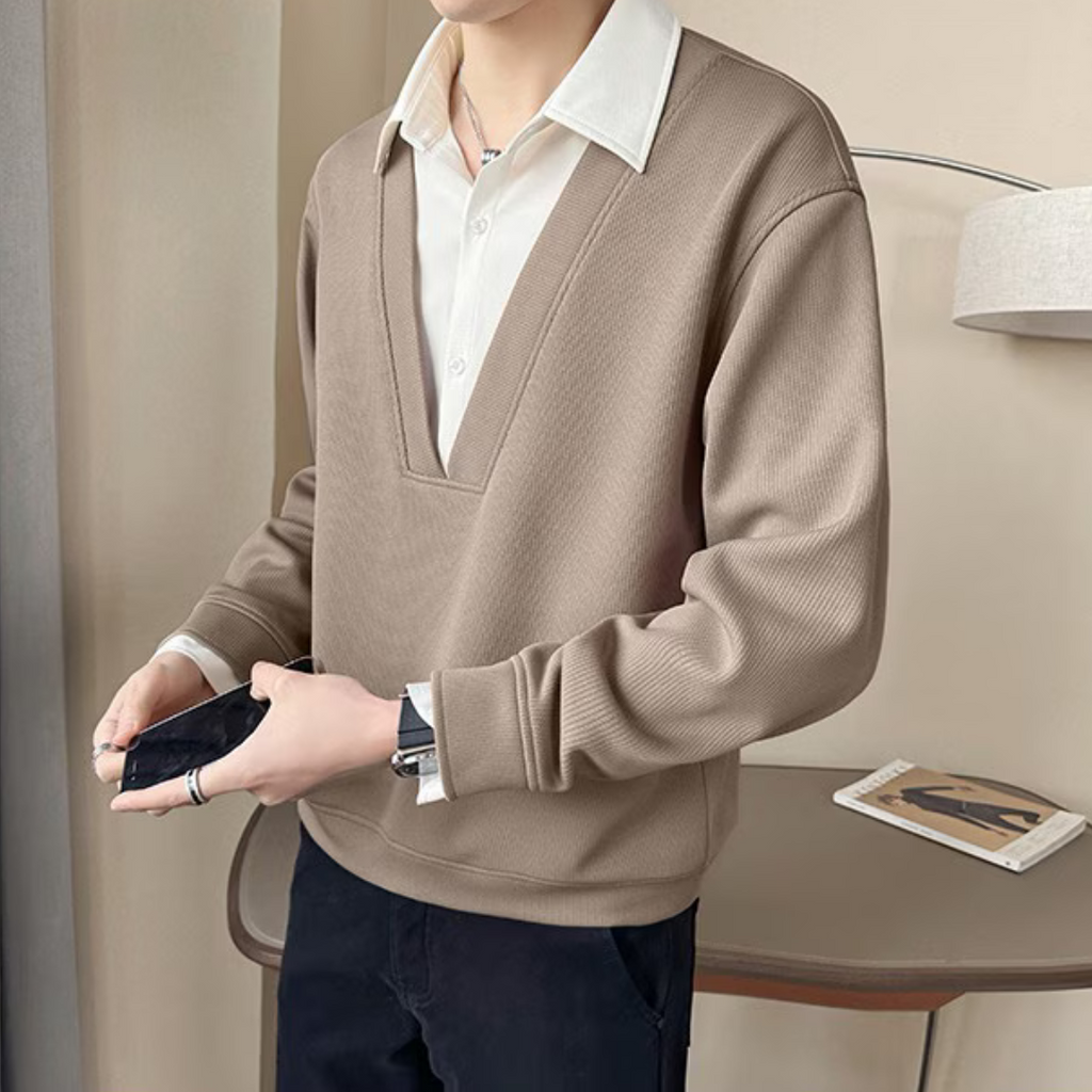 Otaylo Two Layered Chic V-Neck Top T-Shirt