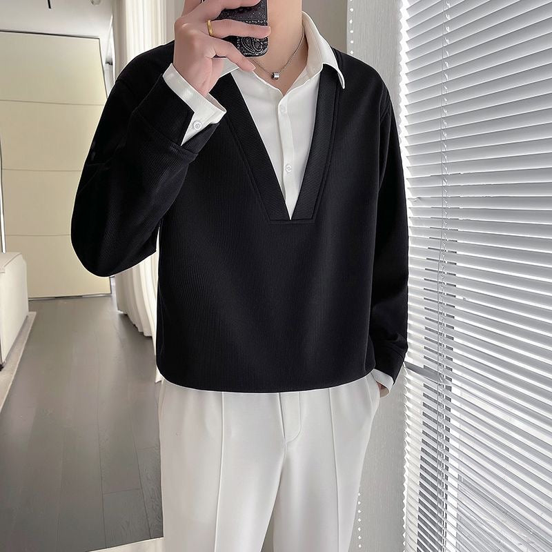 Otaylo Two Layered Chic V-Neck Top T-Shirt