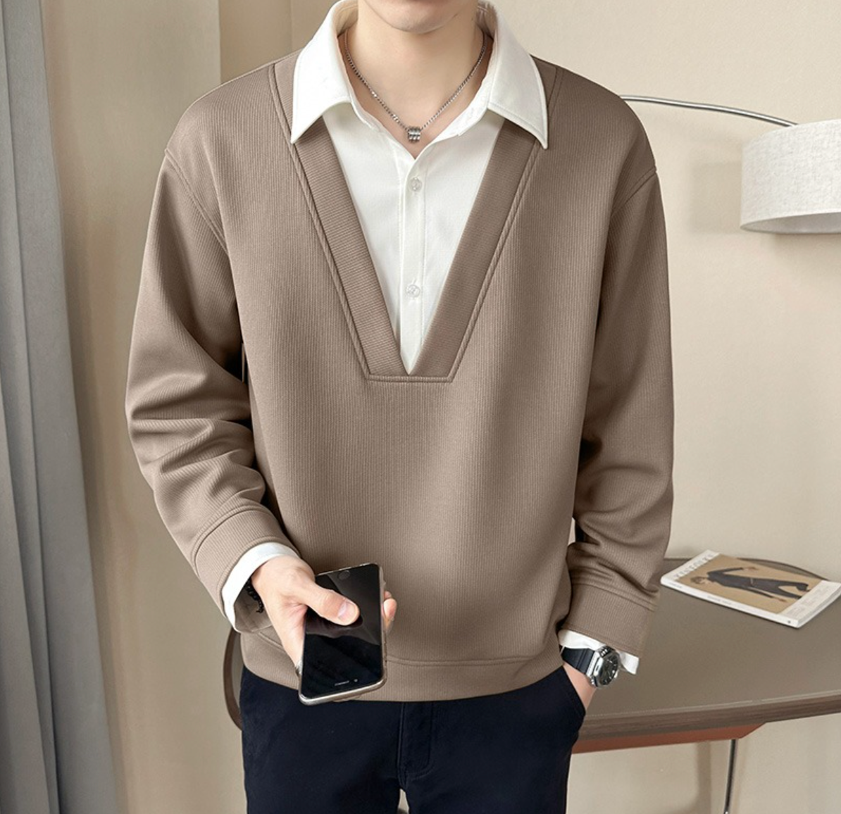 Otaylo Two Layered Chic V-Neck Top T-Shirt