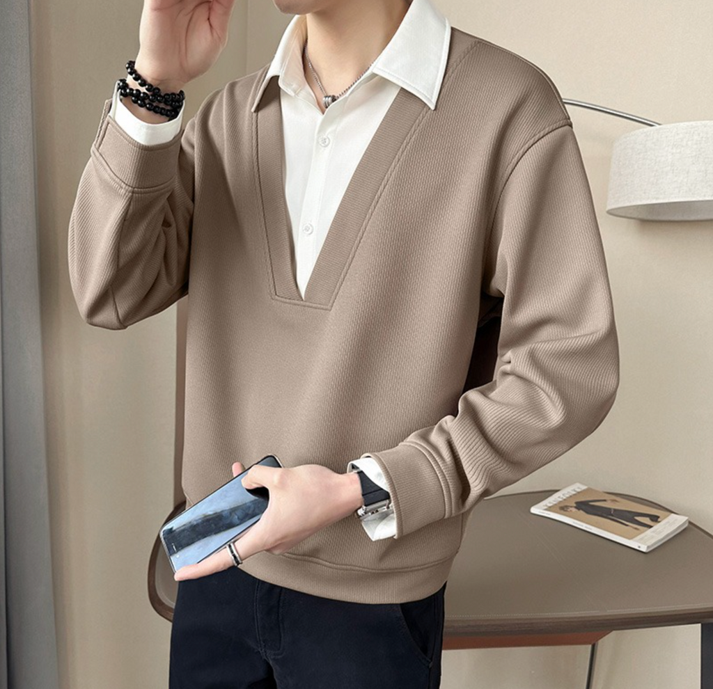 Otaylo Two Layered Chic V-Neck Top T-Shirt