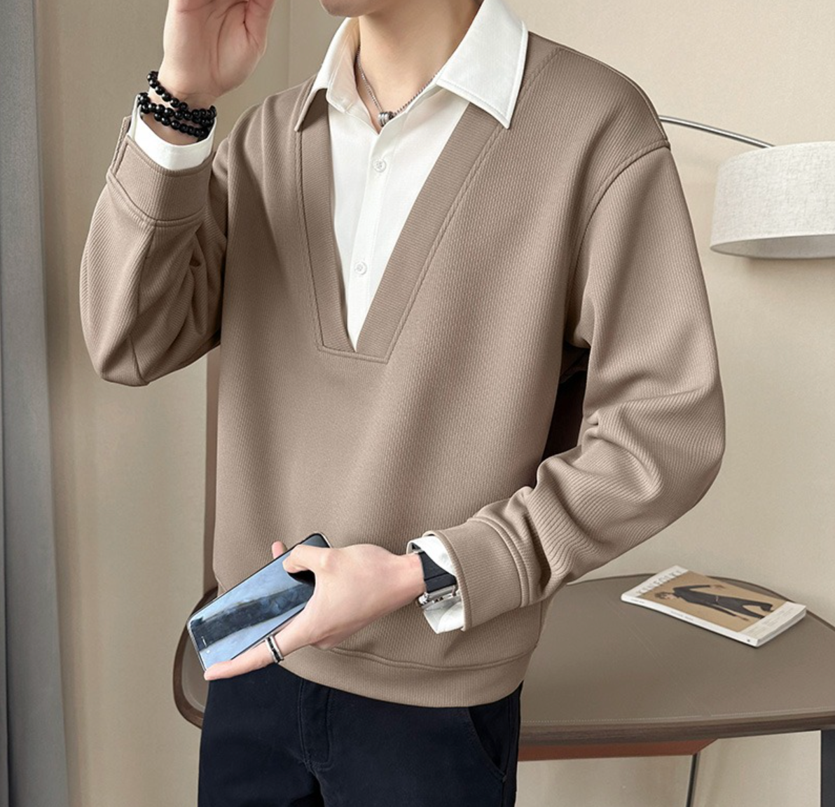 Otaylo Two Layered Chic V-Neck Top T-Shirt