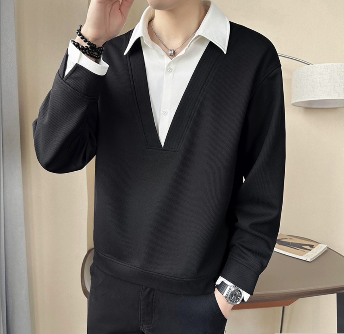 Otaylo Two Layered Chic V-Neck Top T-Shirt