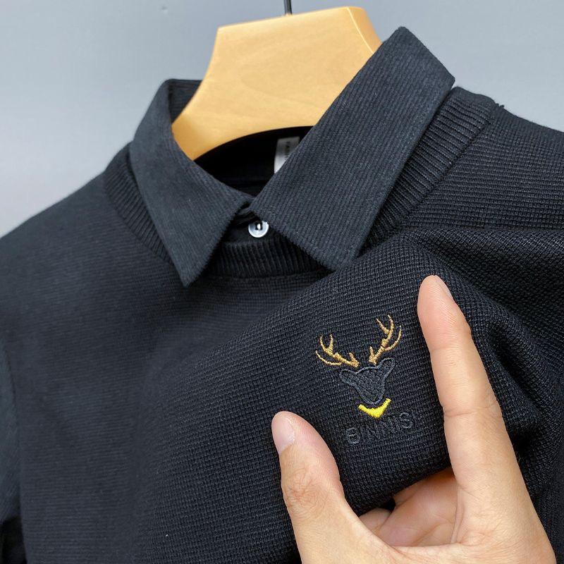 Otaylo Men's Premium Polo Sweater with Embroidered Deer Logo