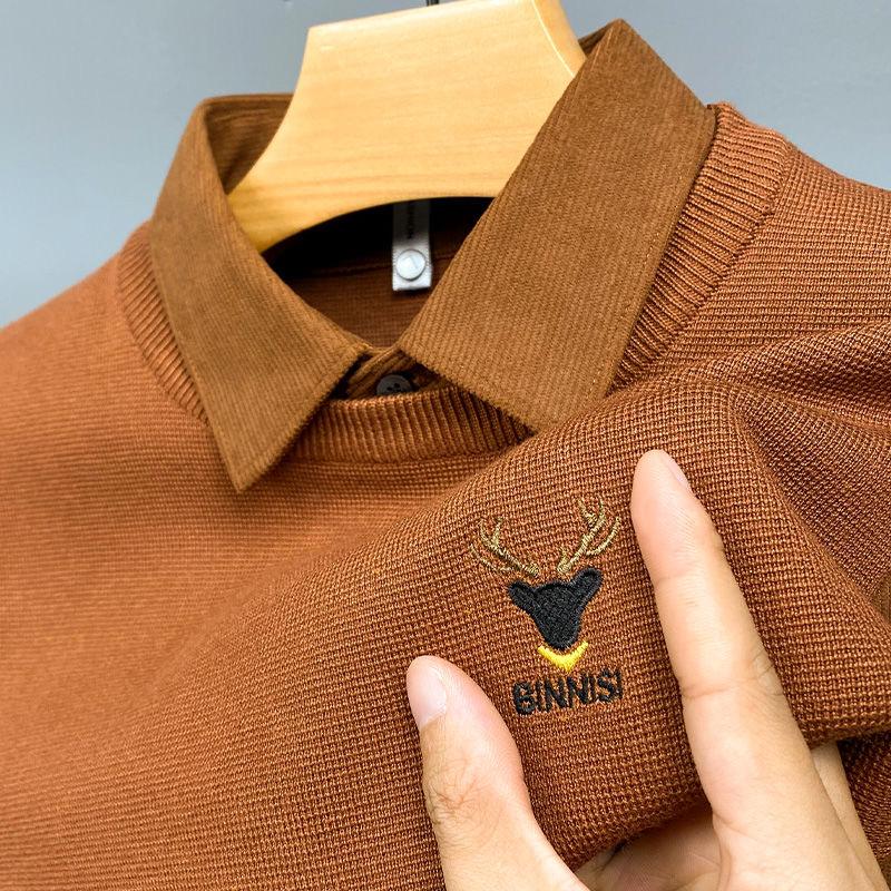 Otaylo Men's Premium Polo Sweater with Embroidered Deer Logo