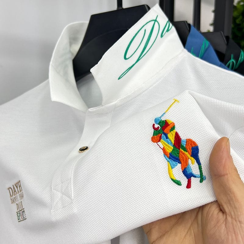 Otaylo Luxury Embroidered Multicolor Polo Player Logo T-Shirt